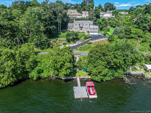 Waterfront contemporary single family home for sale located at 595 Candlewood Lake Road, Brookfield, CT 06804