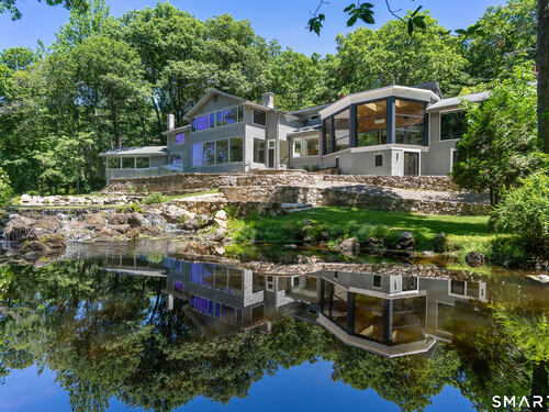 Waterfront contemporary single family home for sale located at 22 Pent Road, Weston, CT 06883